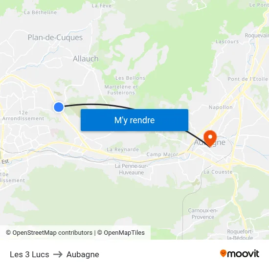 Les 3 Lucs to Aubagne map