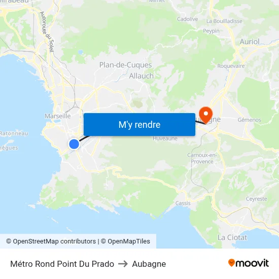 Métro Rond Point Du Prado to Aubagne map