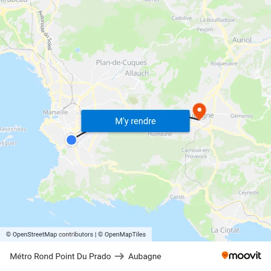 Métro Rond Point Du Prado to Aubagne map