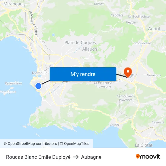 Roucas Blanc Emile Duployé to Aubagne map