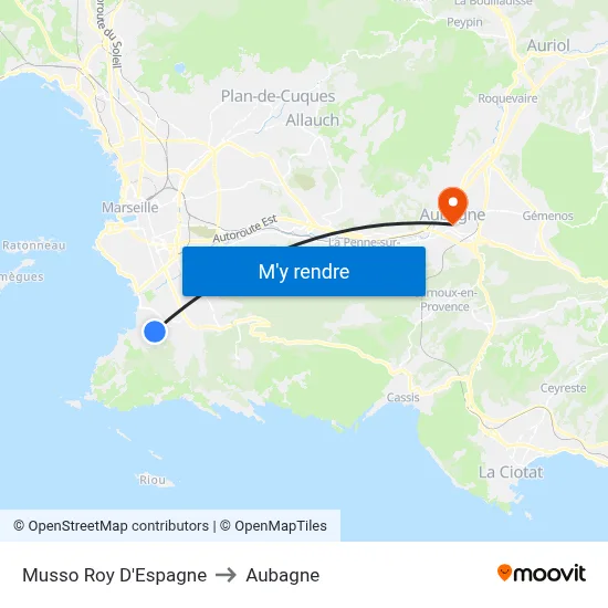 Musso Roy D'Espagne to Aubagne map