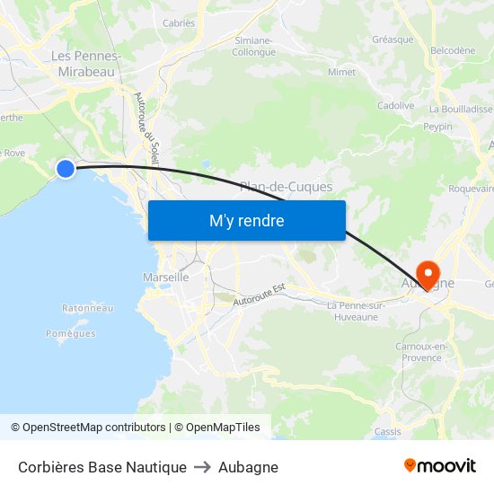 Corbières Base Nautique to Aubagne map