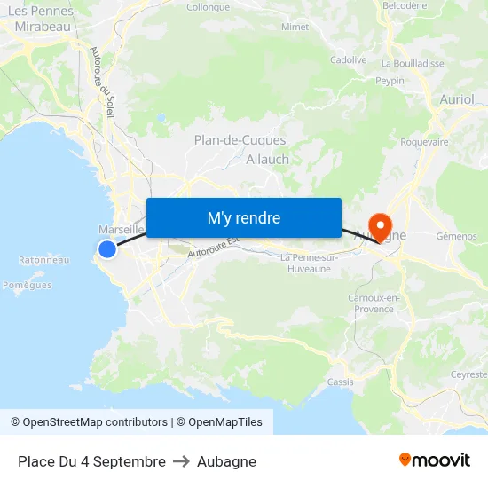 Place Du 4 Septembre to Aubagne map