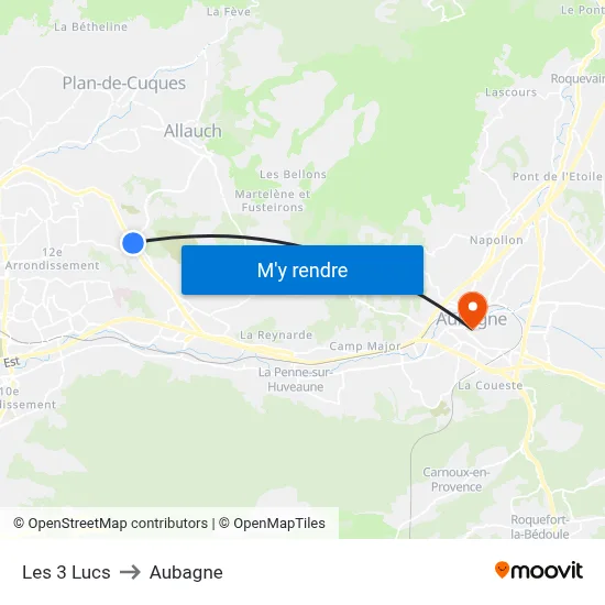 Les 3 Lucs to Aubagne map