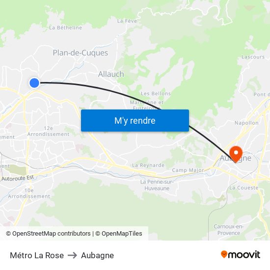 Métro La Rose to Aubagne map