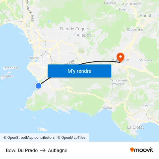 Bowl Du Prado to Aubagne map