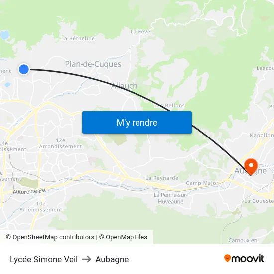 Lycée Simone Veil to Aubagne map