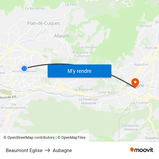 Beaumont Eglise to Aubagne map