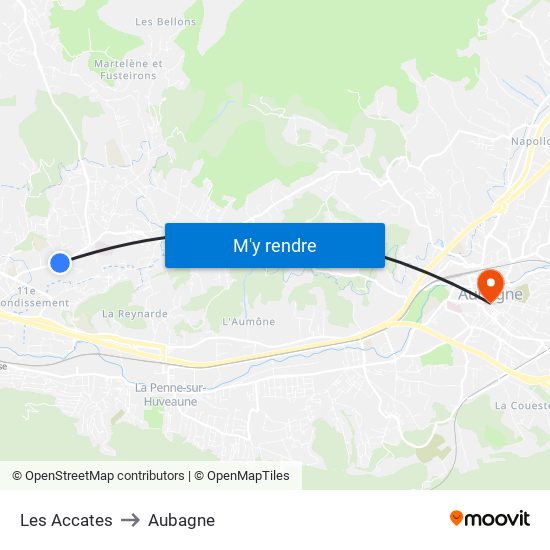 Les Accates to Aubagne map