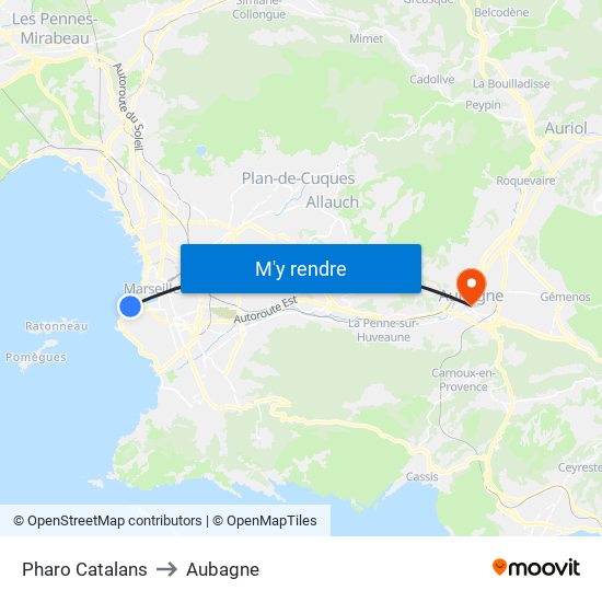 Pharo Catalans to Aubagne map