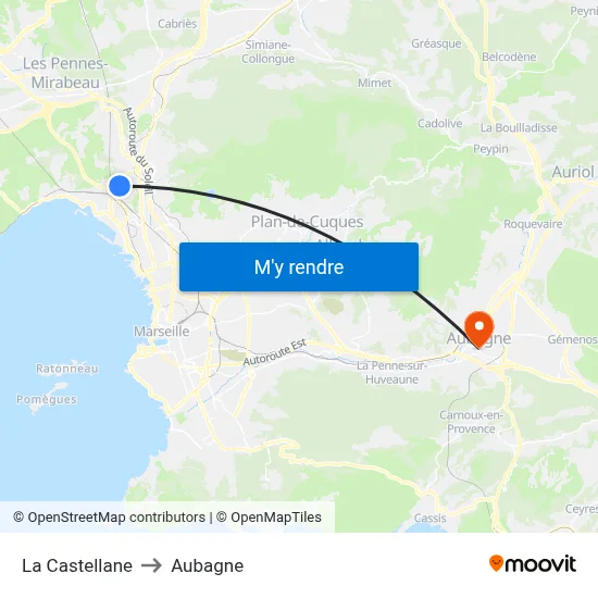 La Castellane to Aubagne map