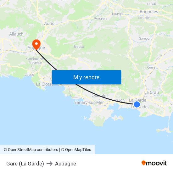 Gare (La Garde) to Aubagne map