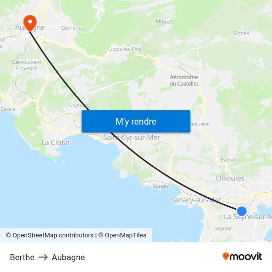 Berthe to Aubagne map