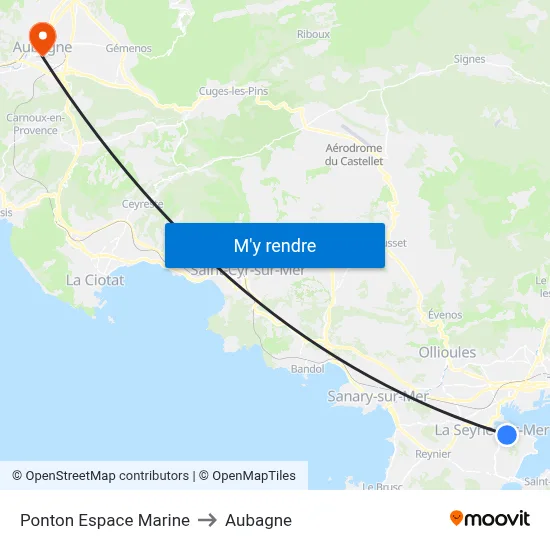 Ponton Espace Marine to Aubagne map