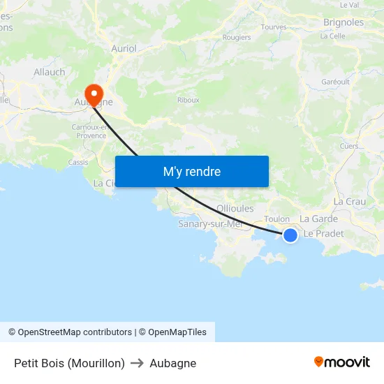 Petit Bois (Mourillon) to Aubagne map