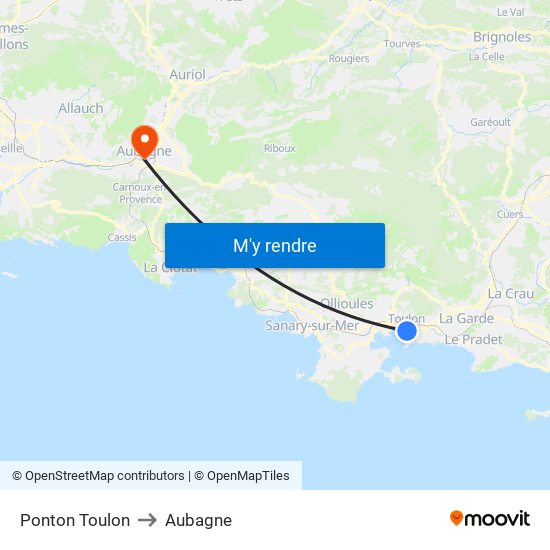 Ponton Toulon to Aubagne map