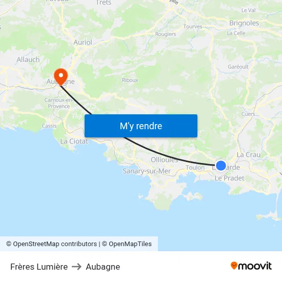 Frères Lumière to Aubagne map