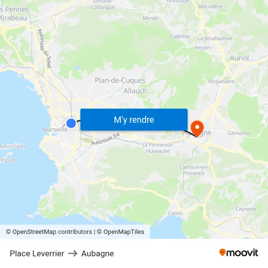 Place Leverrier to Aubagne map