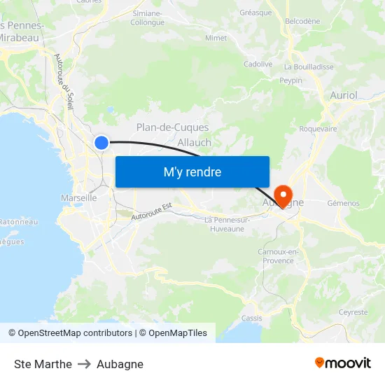 Ste Marthe to Aubagne map