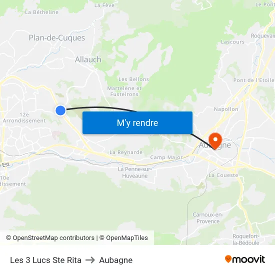 Les 3 Lucs Ste Rita to Aubagne map