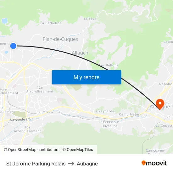 St Jérôme Parking Relais to Aubagne map