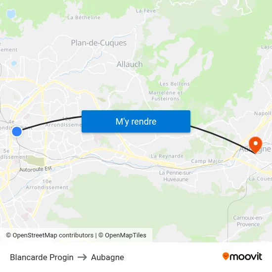 Blancarde Progin to Aubagne map