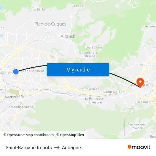Saint-Barnabé Impôts to Aubagne map