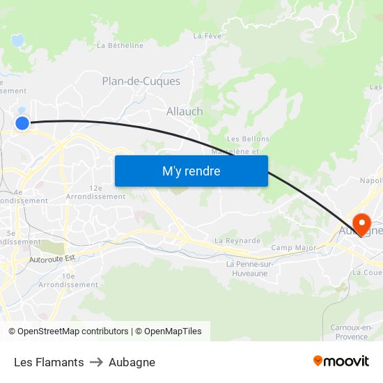 Les Flamants to Aubagne map