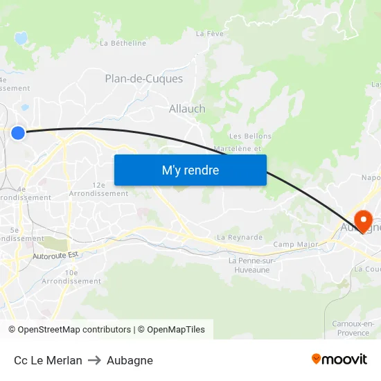 Cc Le Merlan to Aubagne map