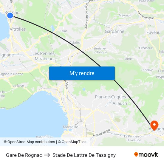 Gare De Rognac to Stade De Lattre De Tassigny map