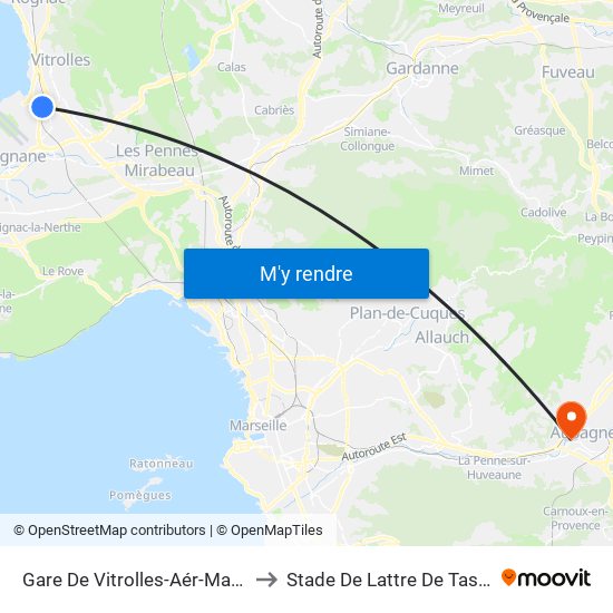 Gare De Vitrolles-Aér-Marseille to Stade De Lattre De Tassigny map