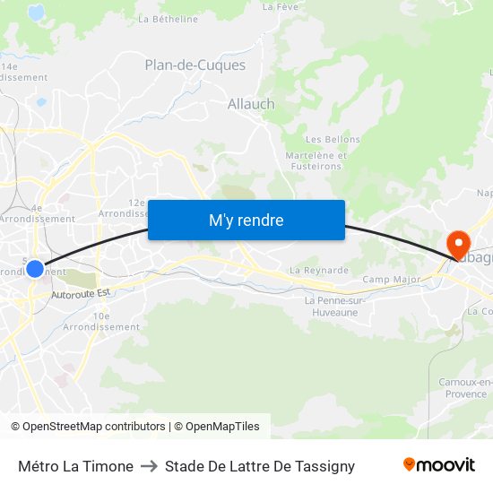 Métro La Timone to Stade De Lattre De Tassigny map