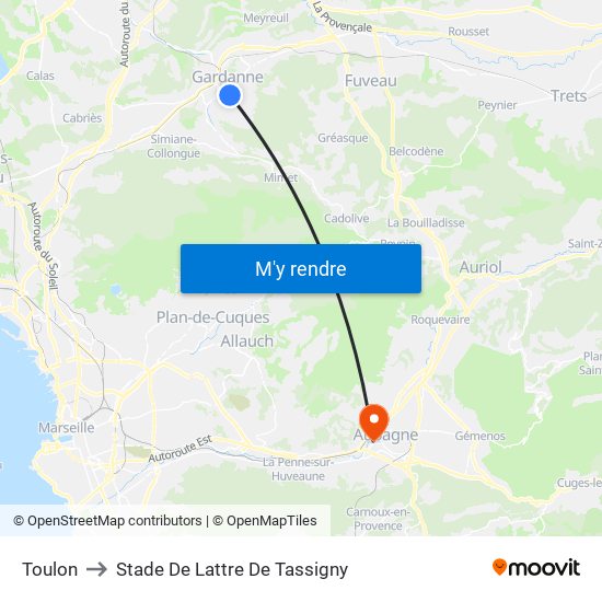 Toulon to Stade De Lattre De Tassigny map