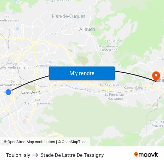 Toulon Isly to Stade De Lattre De Tassigny map