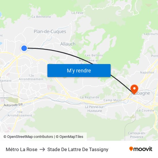 Métro La Rose to Stade De Lattre De Tassigny map