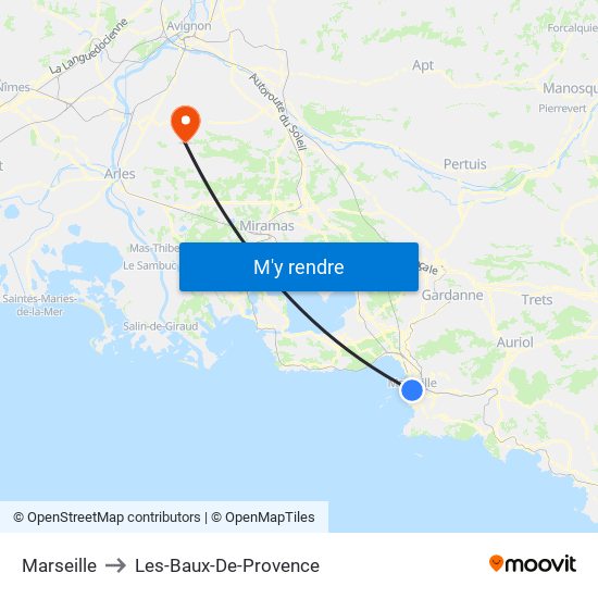 Marseille to Les-Baux-De-Provence map