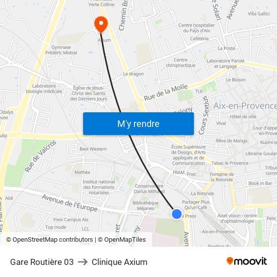 Gare Routière 03 to Clinique Axium map