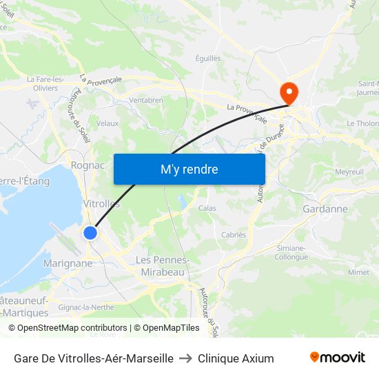 Gare De Vitrolles-Aér-Marseille to Clinique Axium map