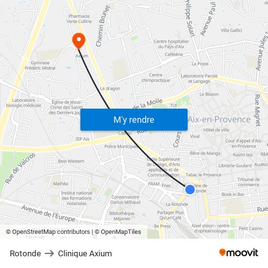 Rotonde to Clinique Axium map