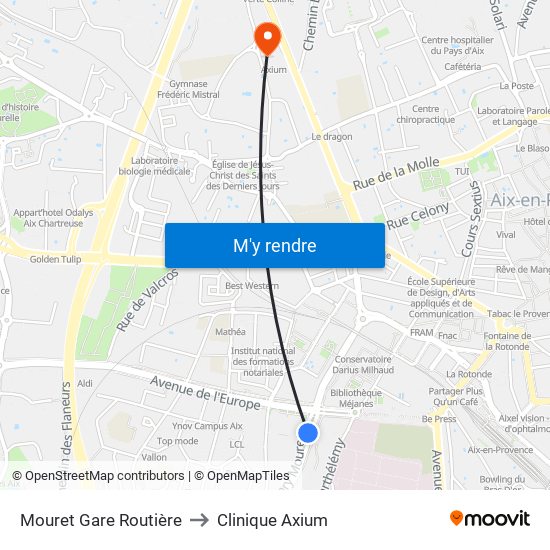 Mouret Gare Routière to Clinique Axium map