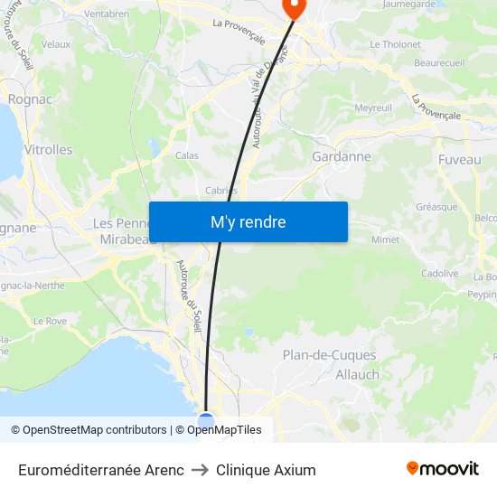 Euroméditerranée Arenc to Clinique Axium map