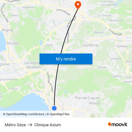 Métro Gèze to Clinique Axium map