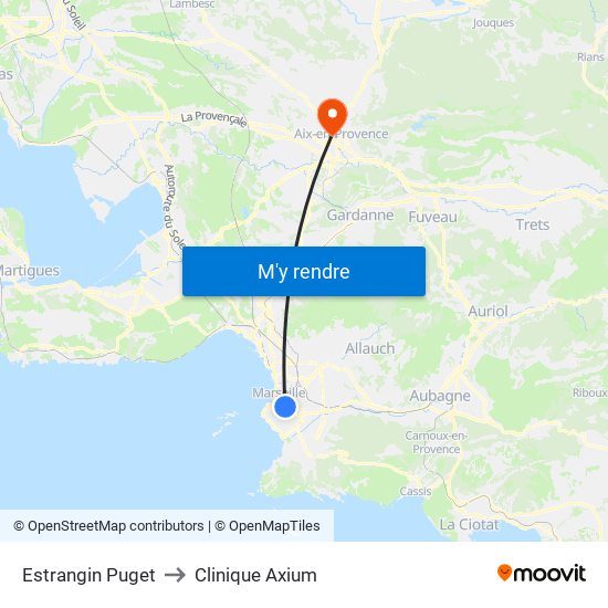 Estrangin Puget to Clinique Axium map
