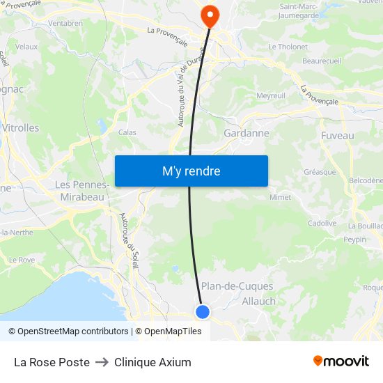 La Rose Poste to Clinique Axium map
