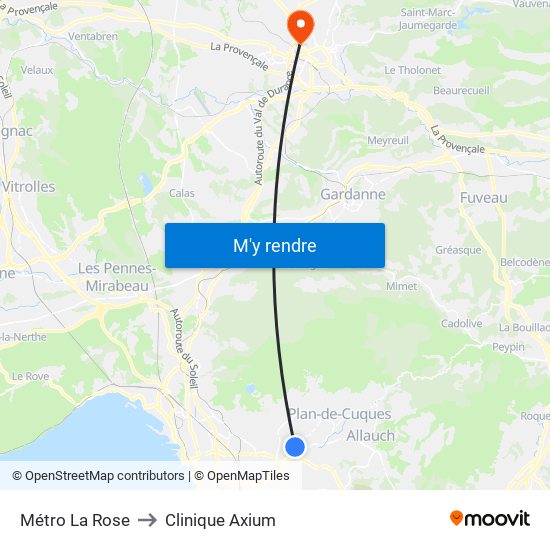 Métro La Rose to Clinique Axium map