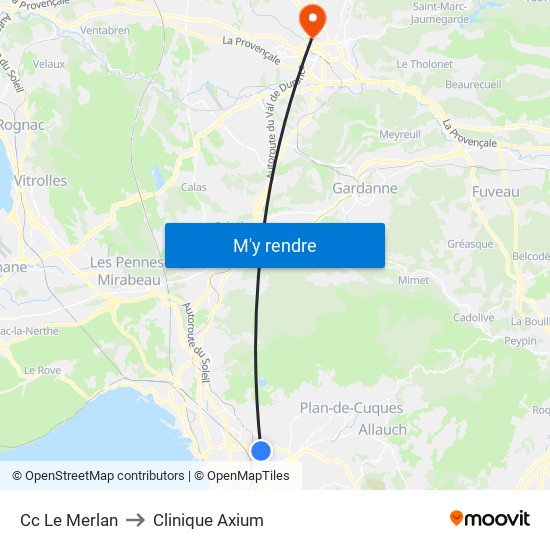 Cc Le Merlan to Clinique Axium map