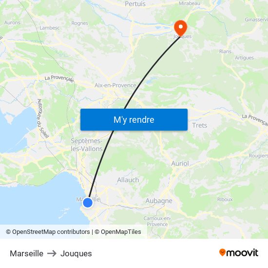 Marseille to Jouques map