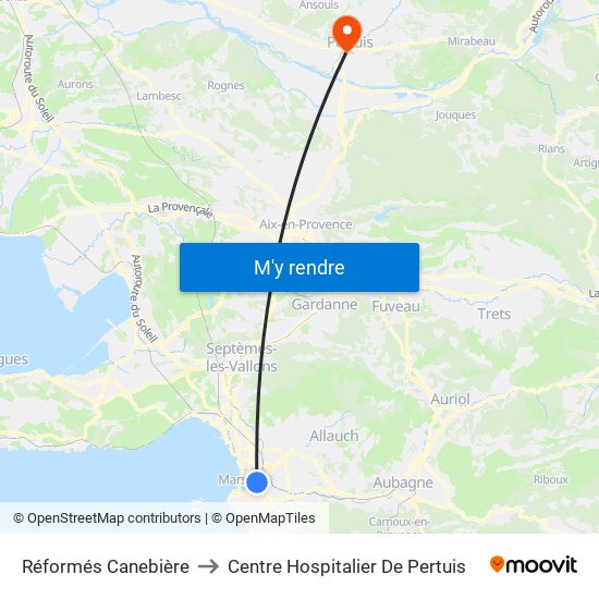 Réformés Canebière to Centre Hospitalier De Pertuis map