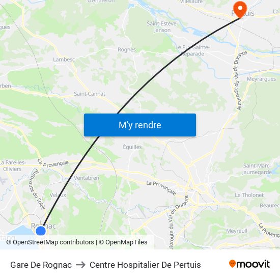 Gare De Rognac to Centre Hospitalier De Pertuis map