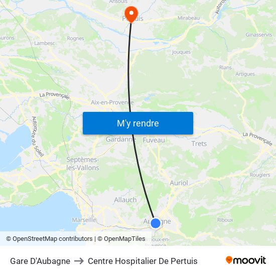 Gare D'Aubagne to Centre Hospitalier De Pertuis map